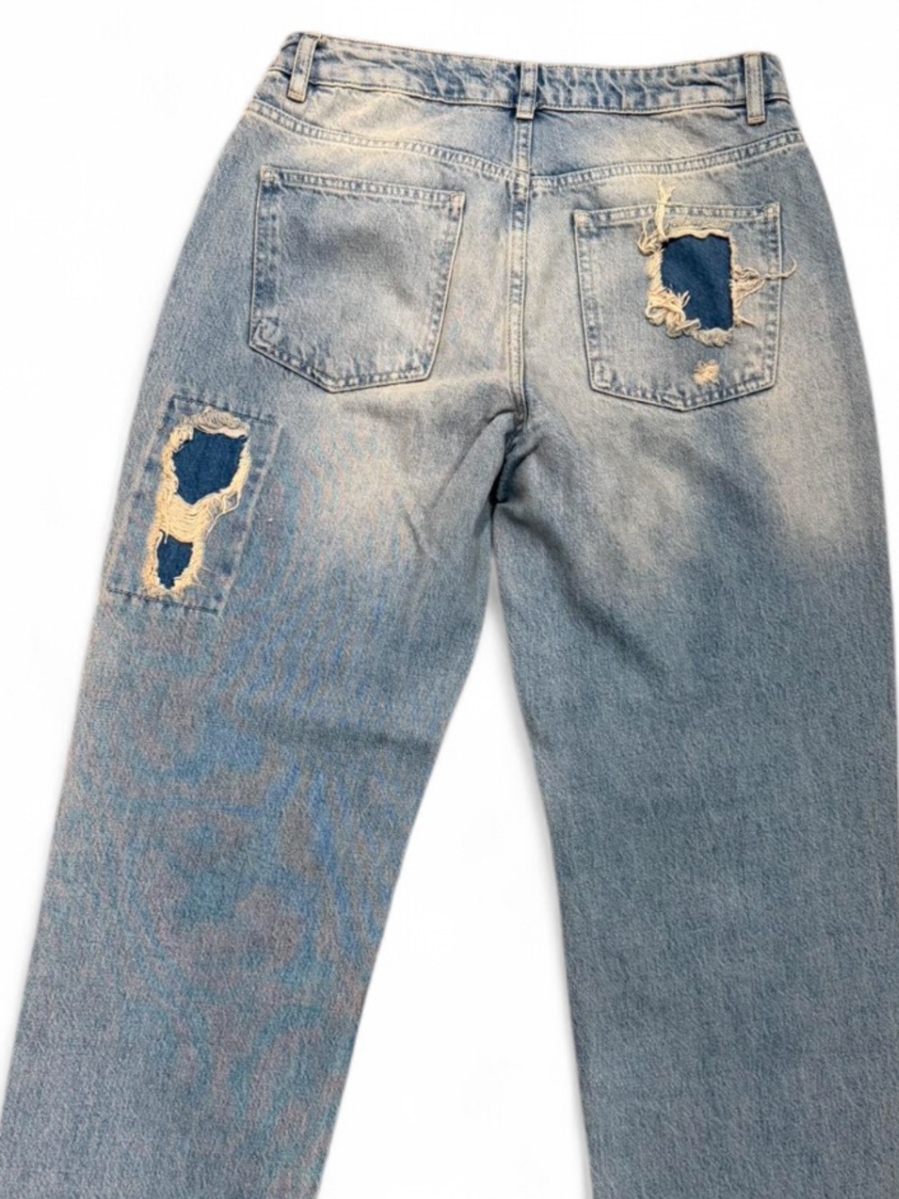 Free People Desert Rose Floral Patchwork Distressed Straight Leg Jeans - Picture 6 of 8